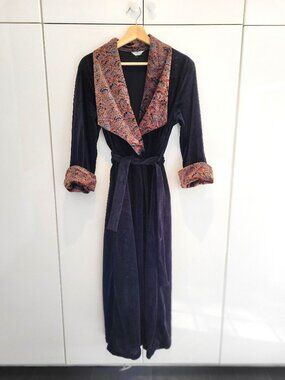 Vintage 1970s/80s Diamond Tea Velour Dressing Gown with Art Deco Trim Size S/M